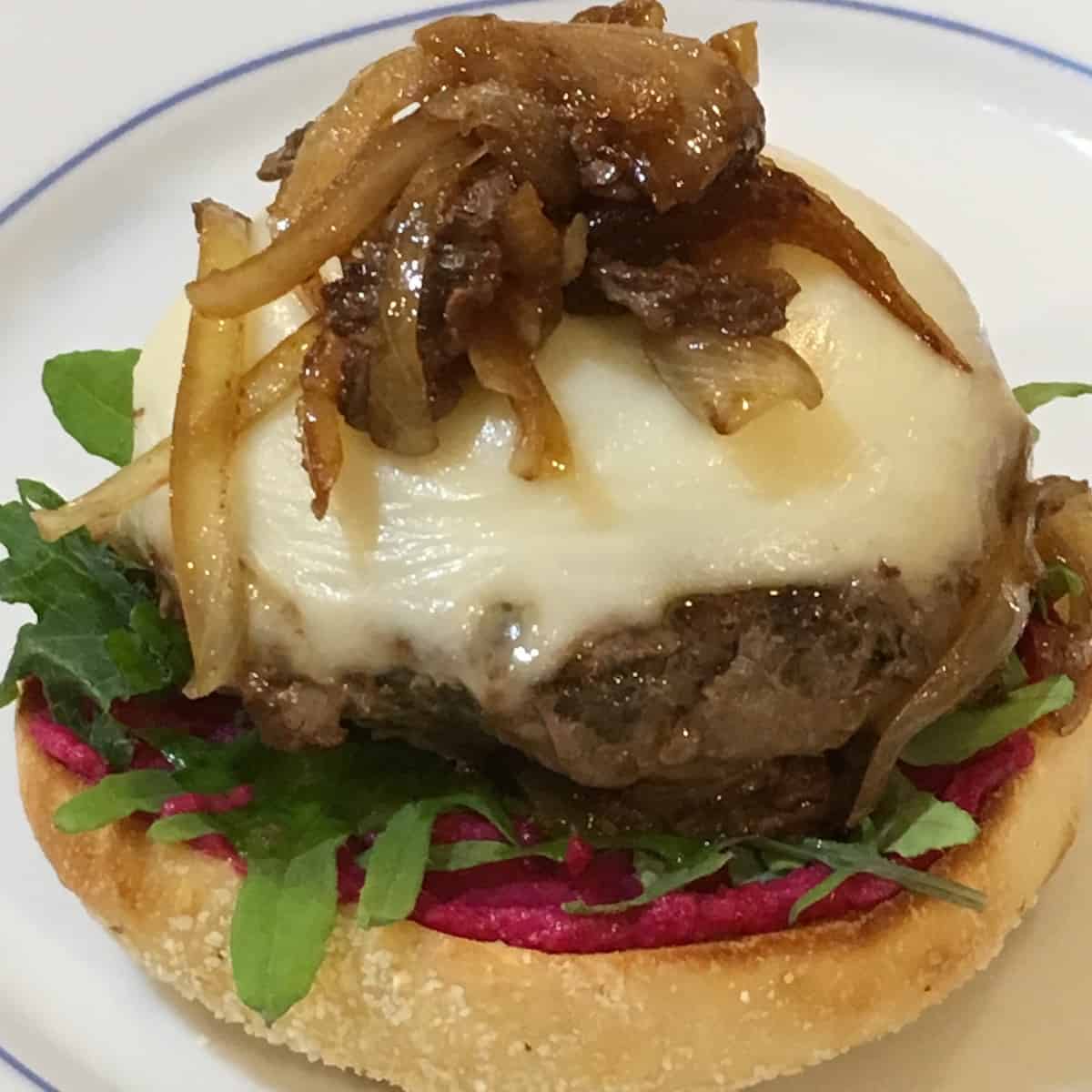 plated burger featuring the mushroom blend